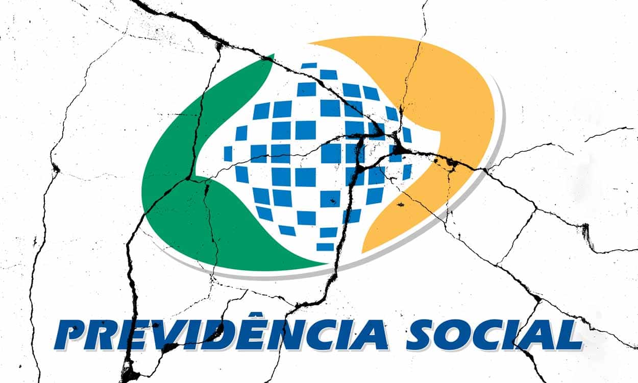Logo Previdência social com rachaduras na sua frente, adicionadas via edição