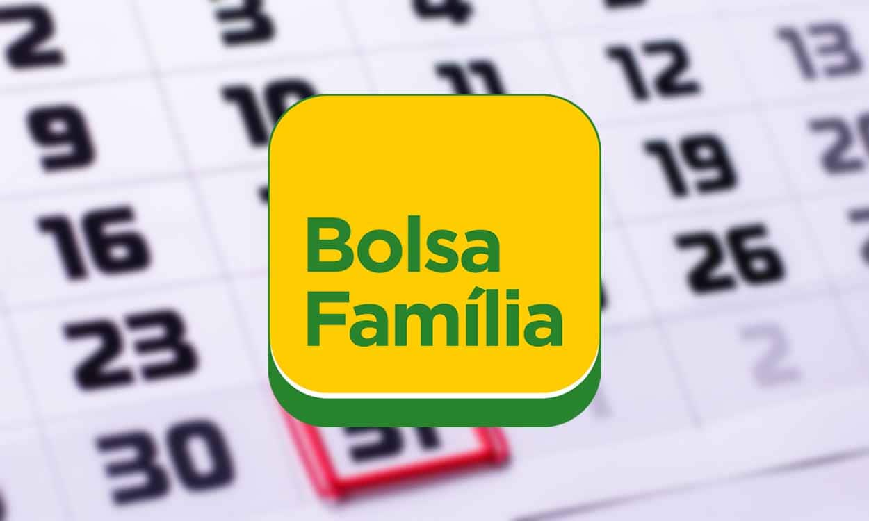 Calendário ao fundo e logo Bolsa Família adicionado via colagem na frente