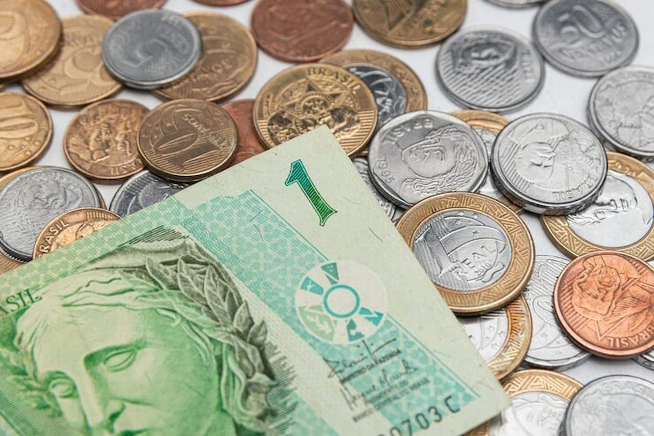 nota de 1 real, moedas