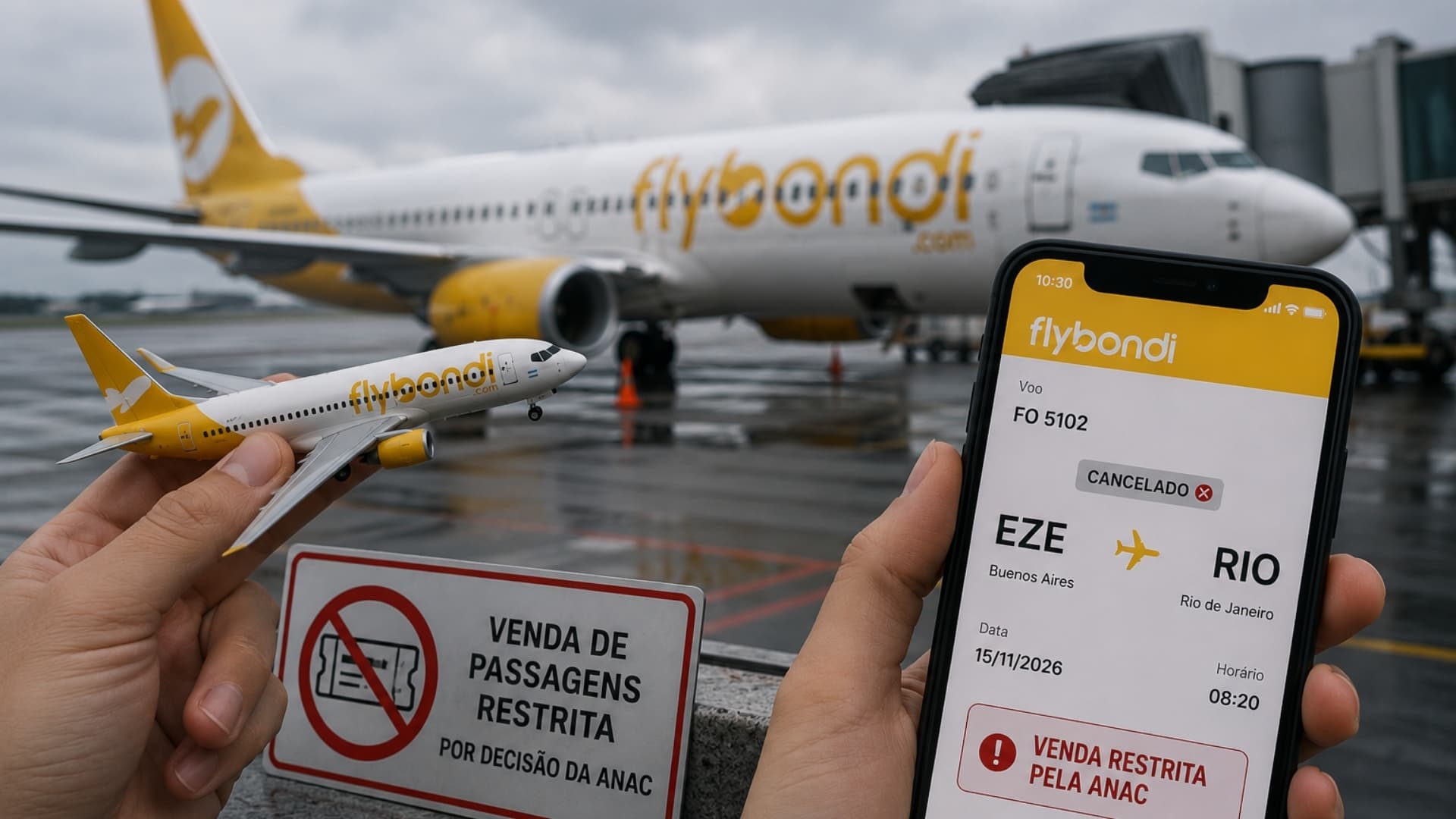 Flybondi sofre restrições no Brasil após cancelar 79% dos voos em julho