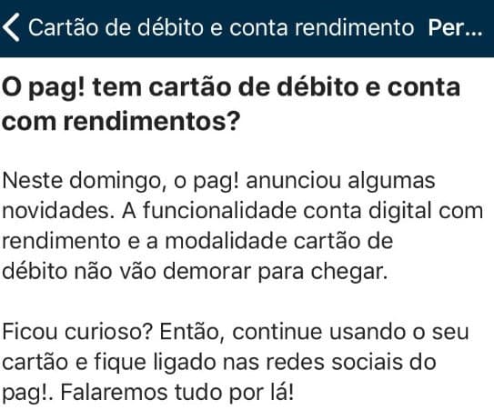 Pag! terá cartão de débito e conta com investimentos