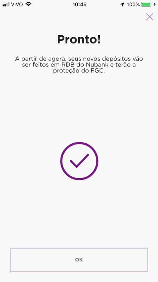 RDB ativado no cofrinho da NuConta