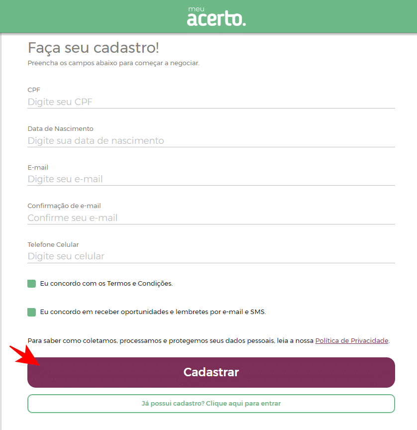Meu Acerto Cadastro