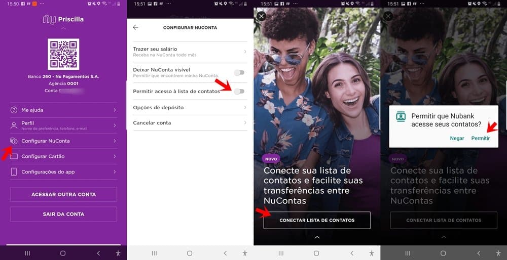permitir que nubank acesse seus contatos
