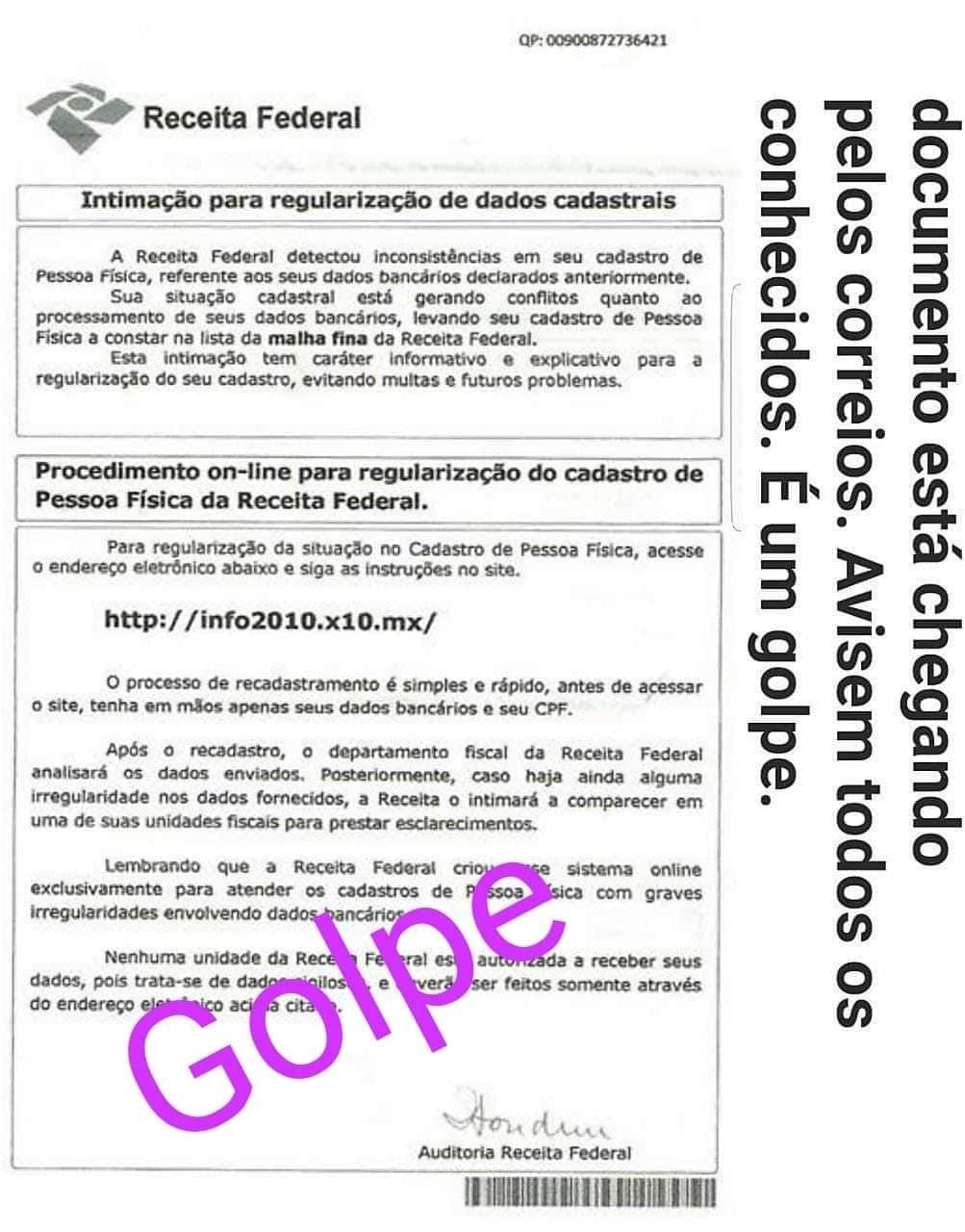 golpe falsa notificacao Receita Federal
