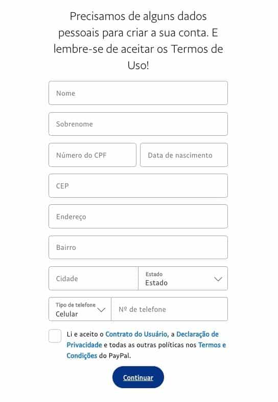 criar conta paypal