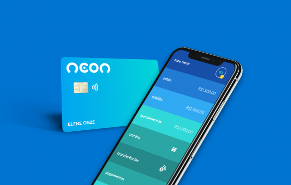 cartão Neon e celular aberto no aplicativo Neon