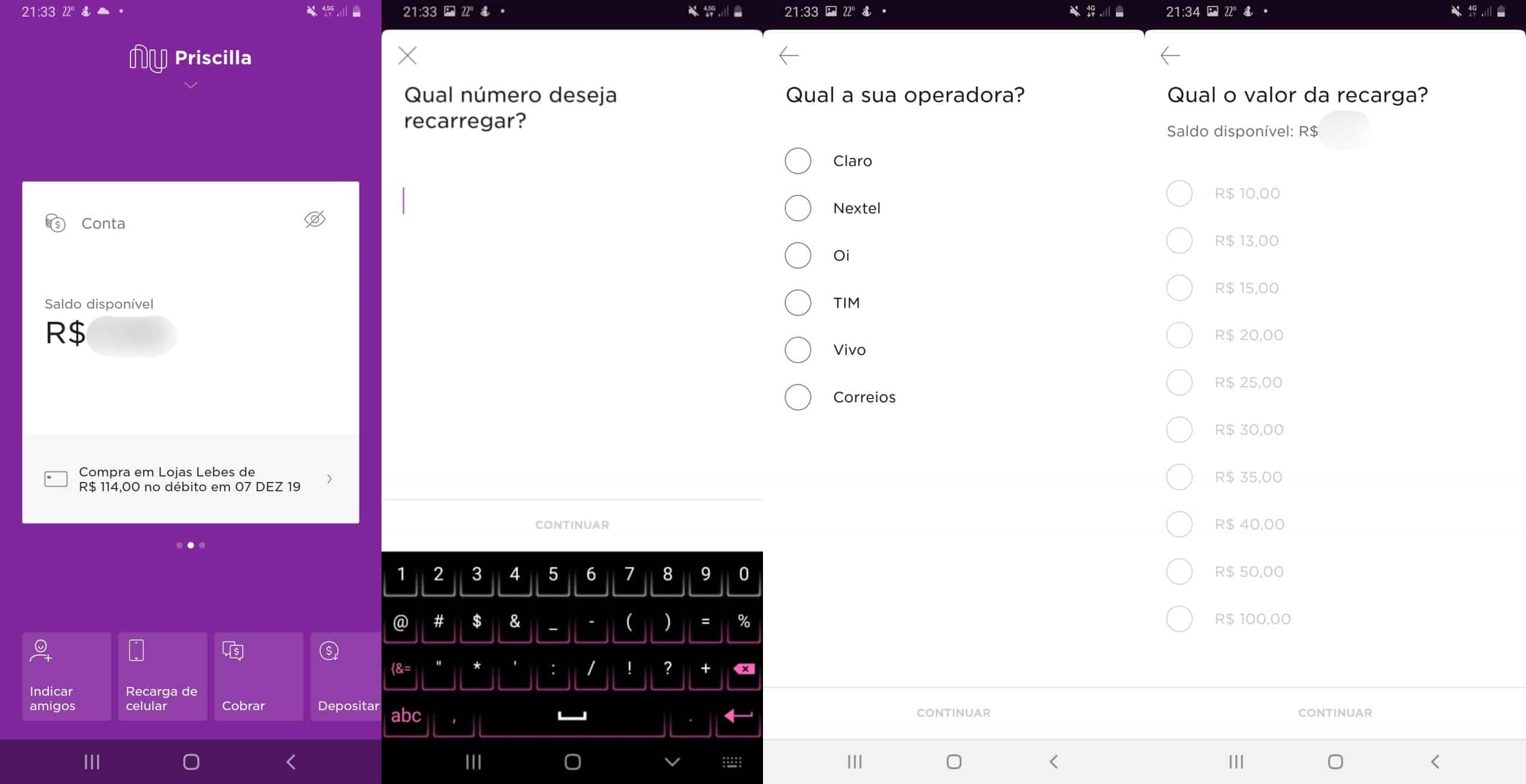 Como recarregar o celular com aNuConta
