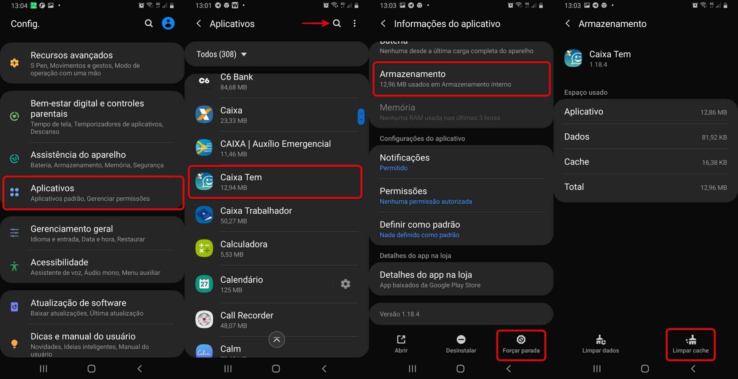 app caixa tem limpar cachê