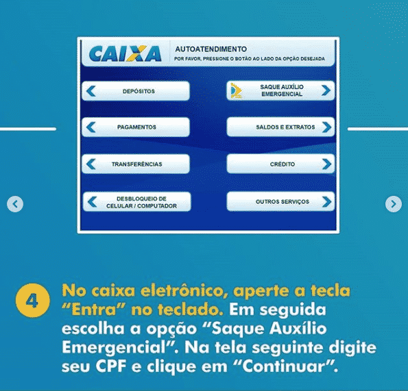 tela do caixa eletrônico auxílio emergencial