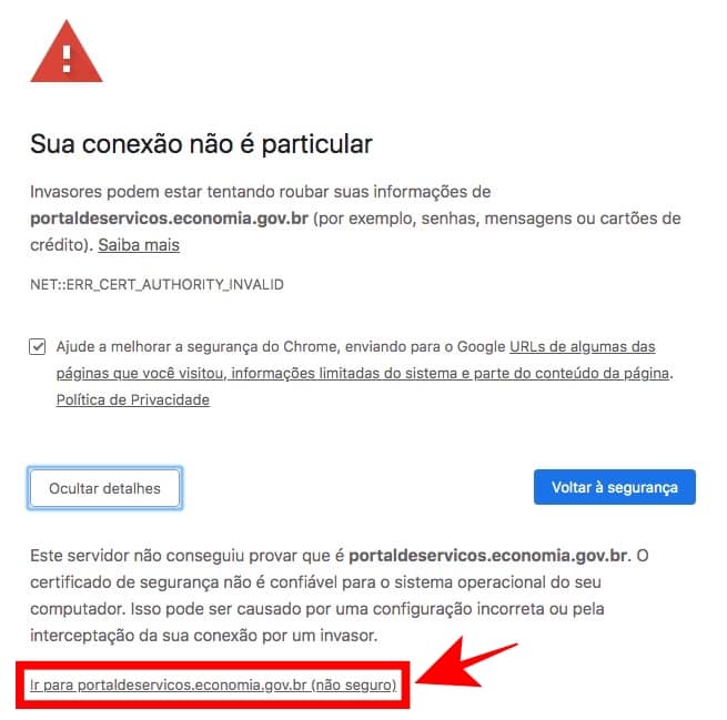 sua conexão não é particular