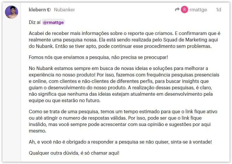 resposta do Nubank