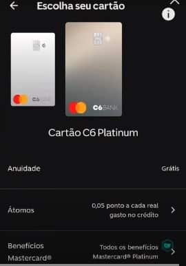 cartão de crédito Platinum do C6 Bank