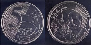 Moeda rara de R$ 0,50 com inscrição de cinco centavos