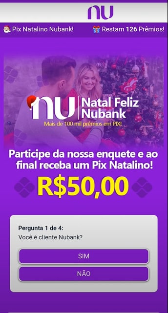 Página do golpe Nubank Natal Feliz
