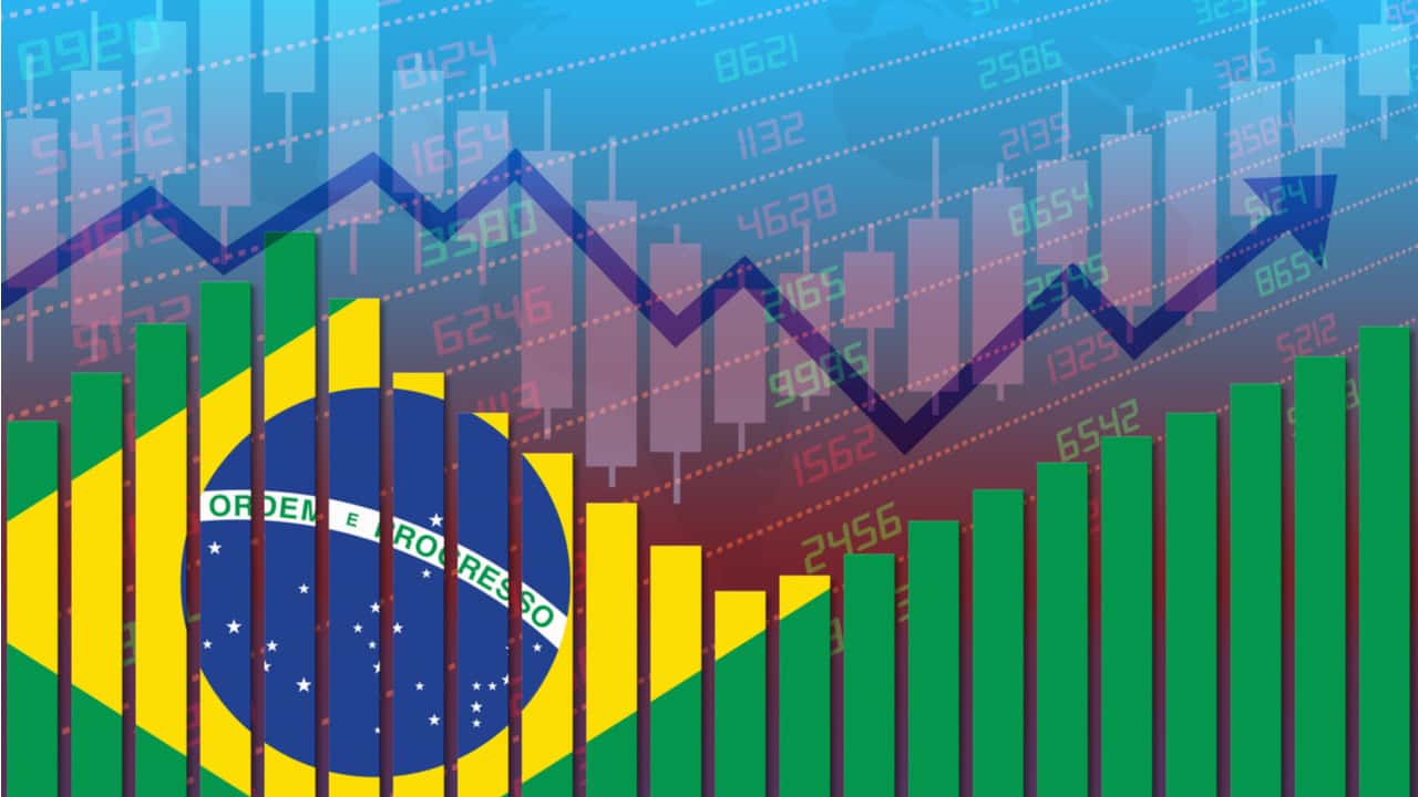 Bandeira do Brasil em forma de gráfico ascendente