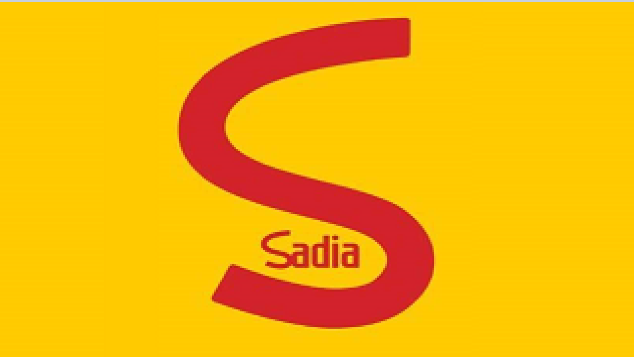 Logo da Sadia. Forma de S em vermelha sobreposta em fundo tem tom amarelo