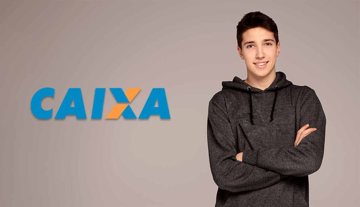 Jovem com braço cruzado - texto "Caixa"