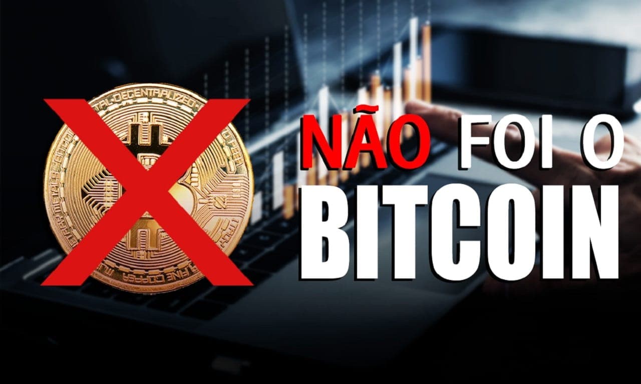 Imagem mostra uma criptomoeda com um X vermelho em cima. Ao lado, lê-se "Não foi o bitcoin".