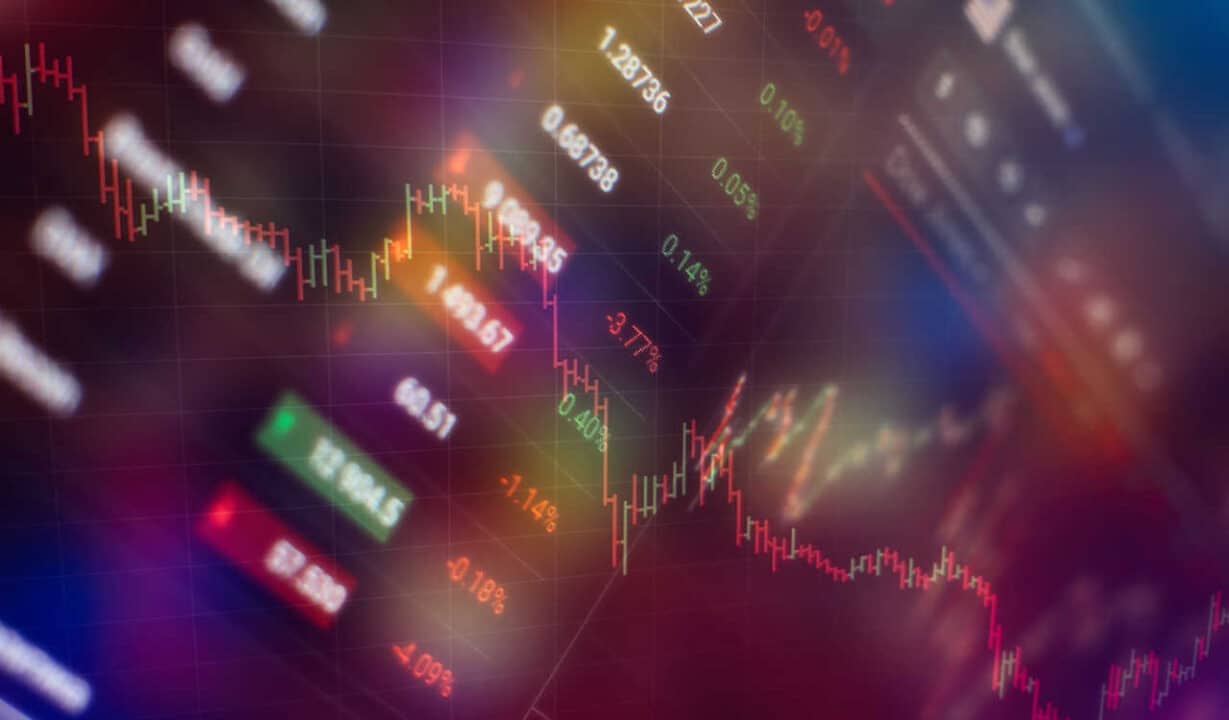 Quadro com gráficos de movimentação das ações na Bolsa de Valores. fechamento