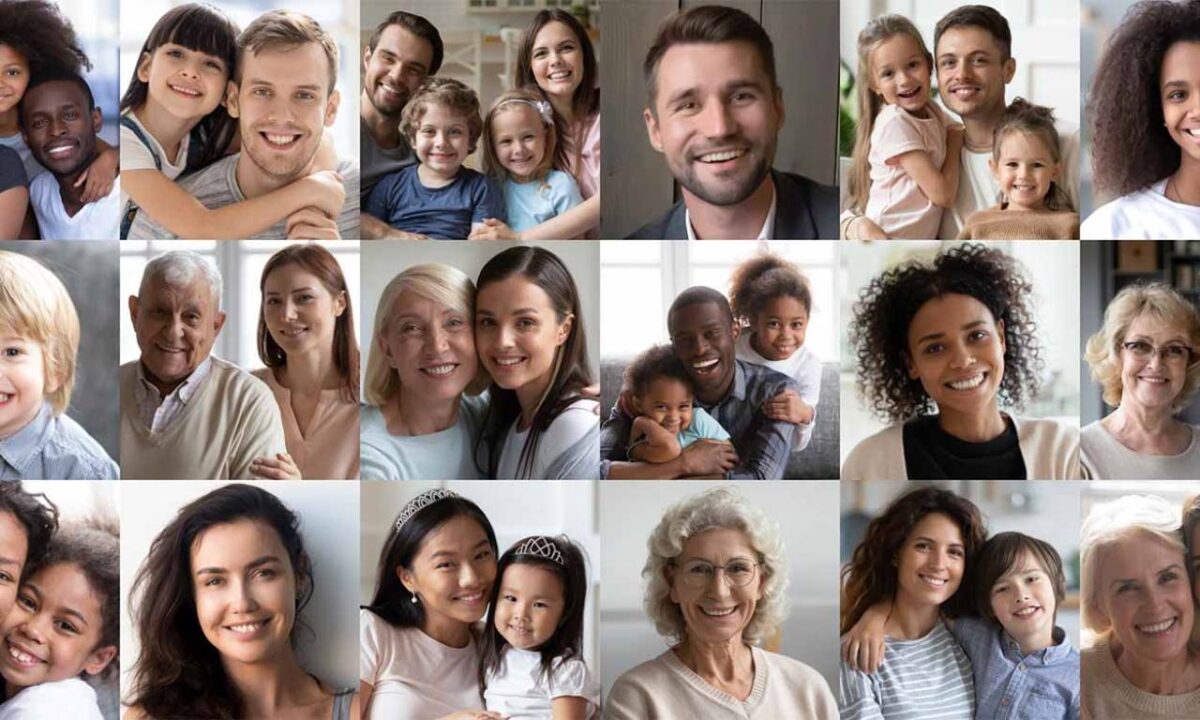 montagem com diferentes famílias brasileiras com expressão feliz