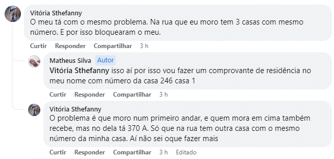 neste print, usuários do facebook interagem com a oublicação sobre o corte do Bolsa Família informando que passaram pela mesma situação