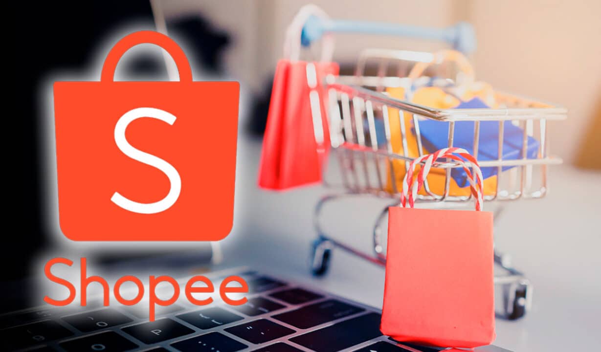 Carrinho de compras e o logo da Shopee