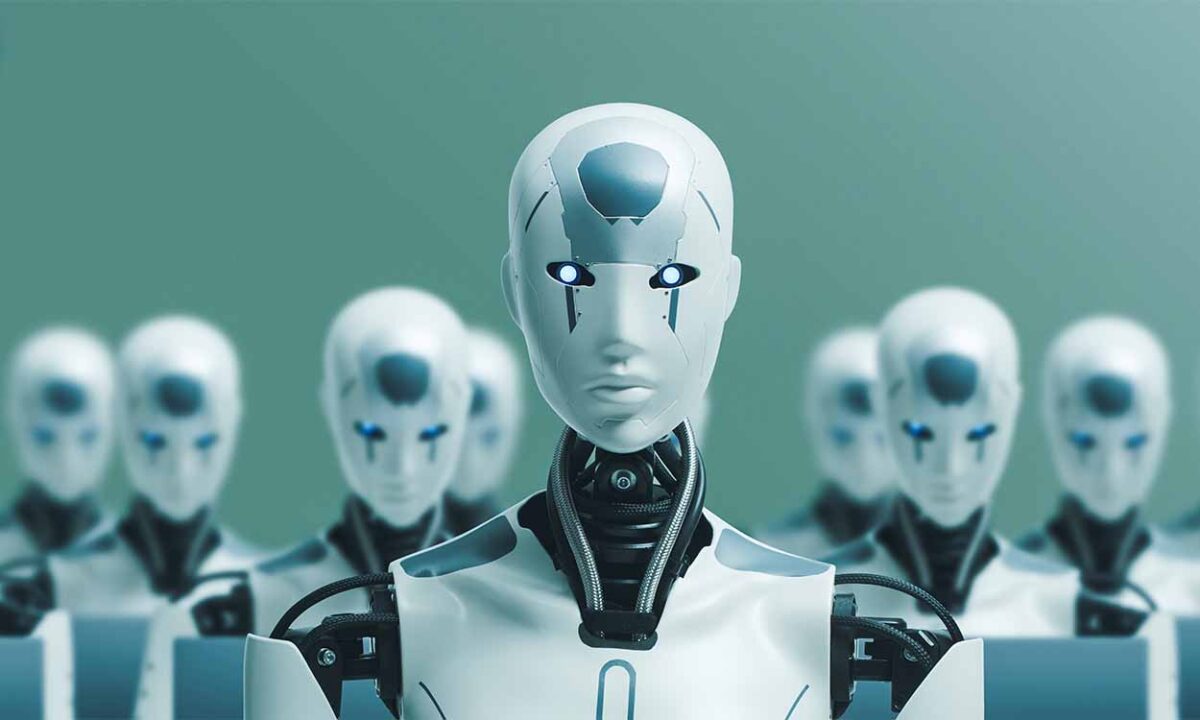 A imagem mostra robôs de inteligência artificial.