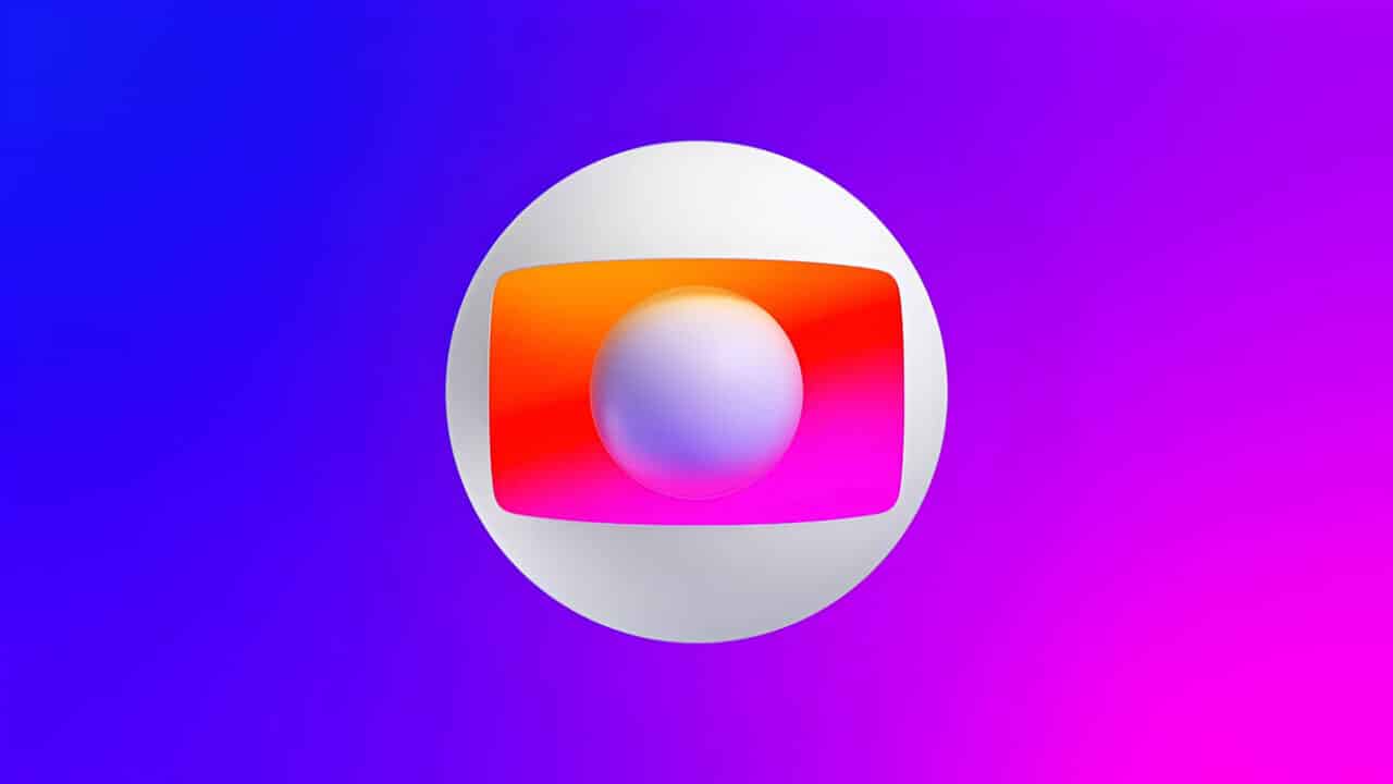 Logo da Rede Globo em fundo degradê nas cores azul, roxo e rosa.