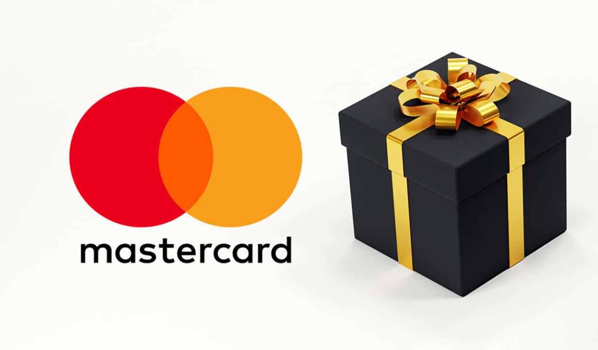 Presente preto embalado e logo Mastercard