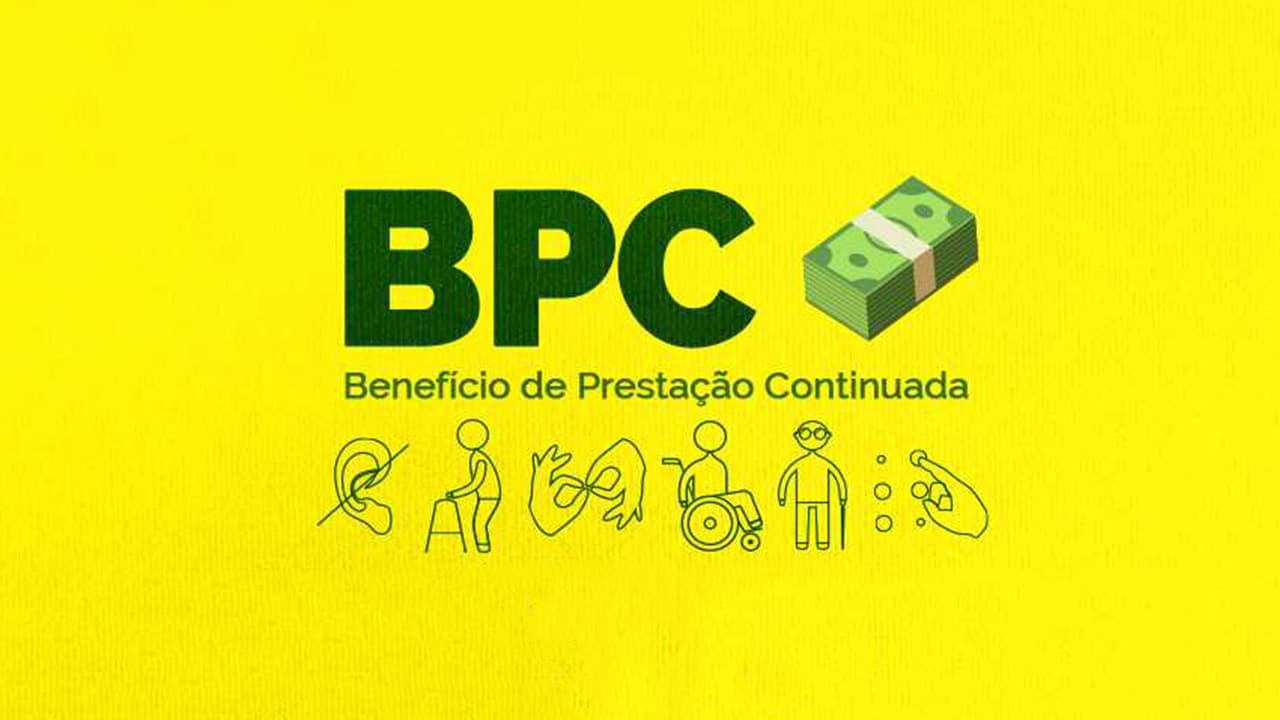Imagem com fundo amarelo e escrita BPC em evidência, representando a atualização do CadÚnico para voltar a receber o pagamento do INSS.