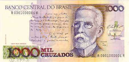 Cédula de 10 mil Cruzados com a imagem do escritor Machado de Assis