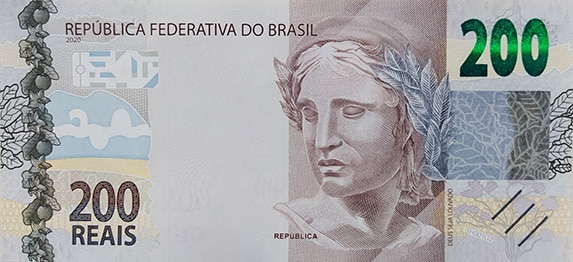 Cédula de duzentos reais com a imagem da efíge da República