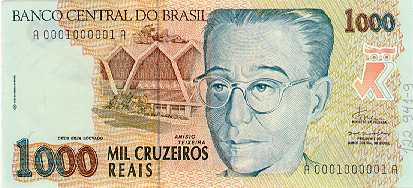 Cédula de mil Cruzeiros Reais com a imagem do intelectual educador Anísio Teixeira