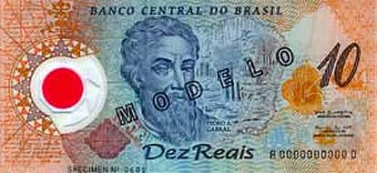 Cédula de Dez Reis da primeira família do Real com a estampa do Pedro Álvares Cabral