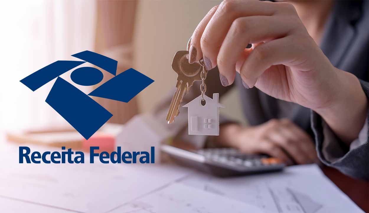 Logo da Receita Federal e chave de imóvel ao lado