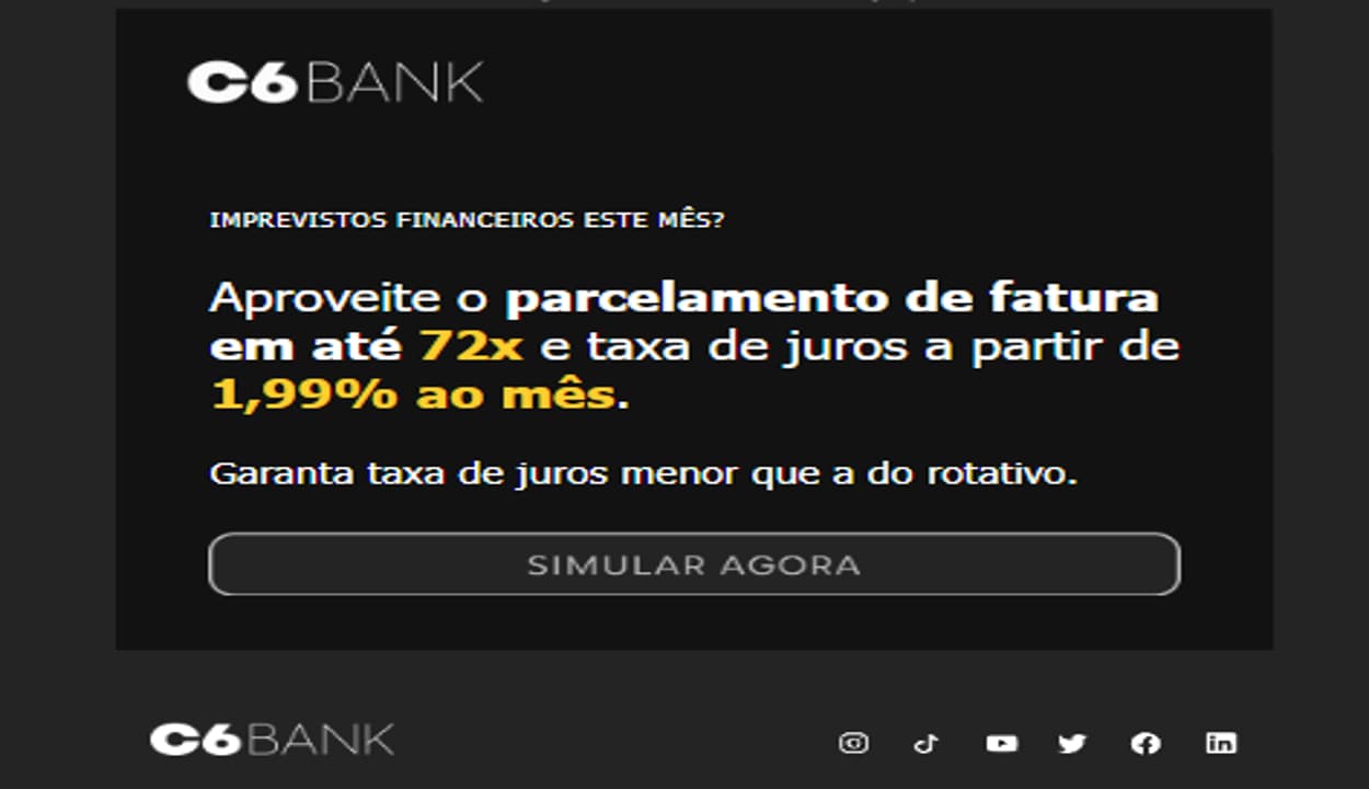 caputura de imagem de email enviado pela c6 bank
