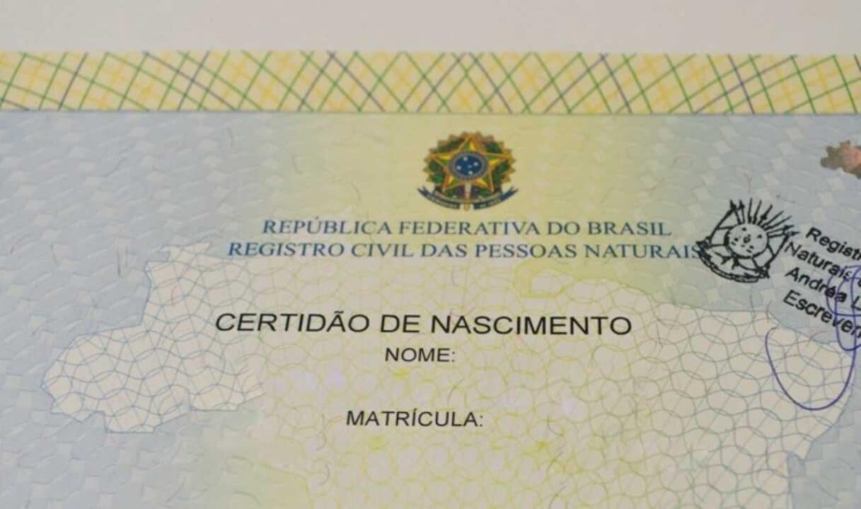 Imagem de uma certidão de nascimento brasileira.