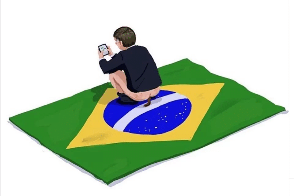 Retrato polêmico do ex-presidente Jair Messias Bolsonaro (PL) defecando na bandeira nacional, que foi divulgado em exposição.