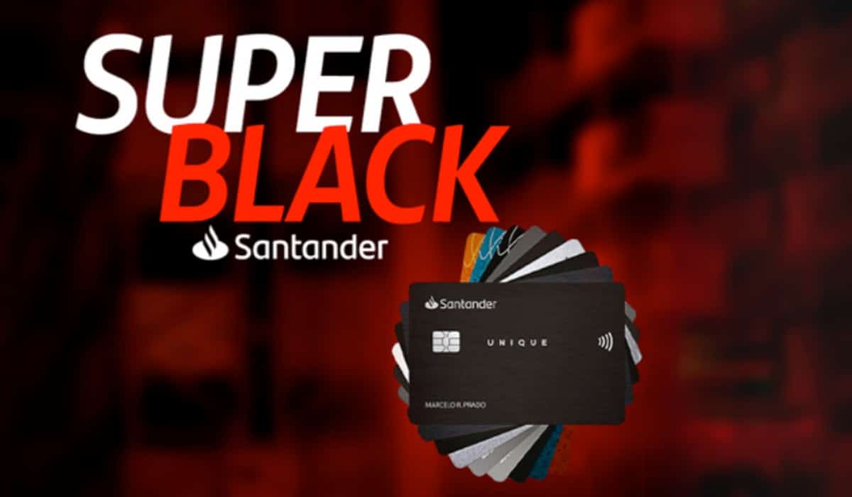 Imagem de cartões do Santander e ao fundo escrito SuperBlack e logo do Santander.