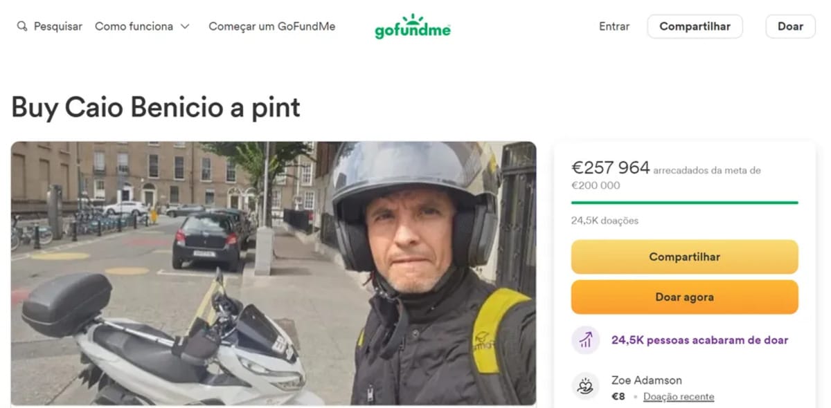 Reprodução da tela da campanha para arrecadar dinheiro para o Brasileiro herói Caio Benício