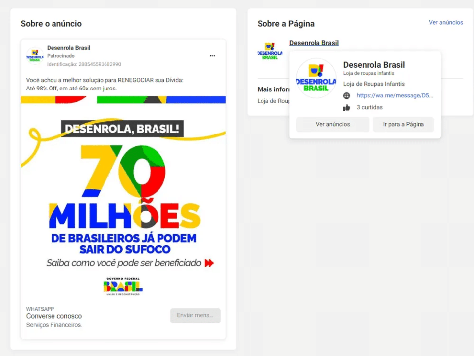 Anúncio falso do Desenrola Brasil