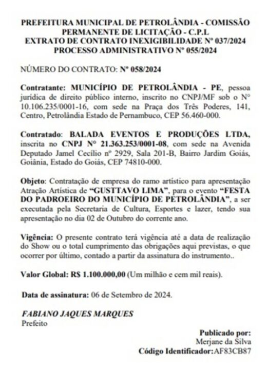 Contrato Gusttavo Lima