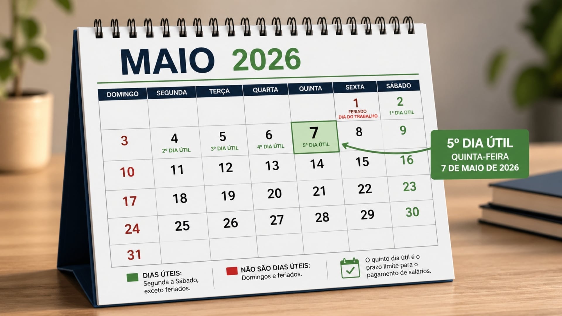 Calendário de maio define 5º dia útil após feriado