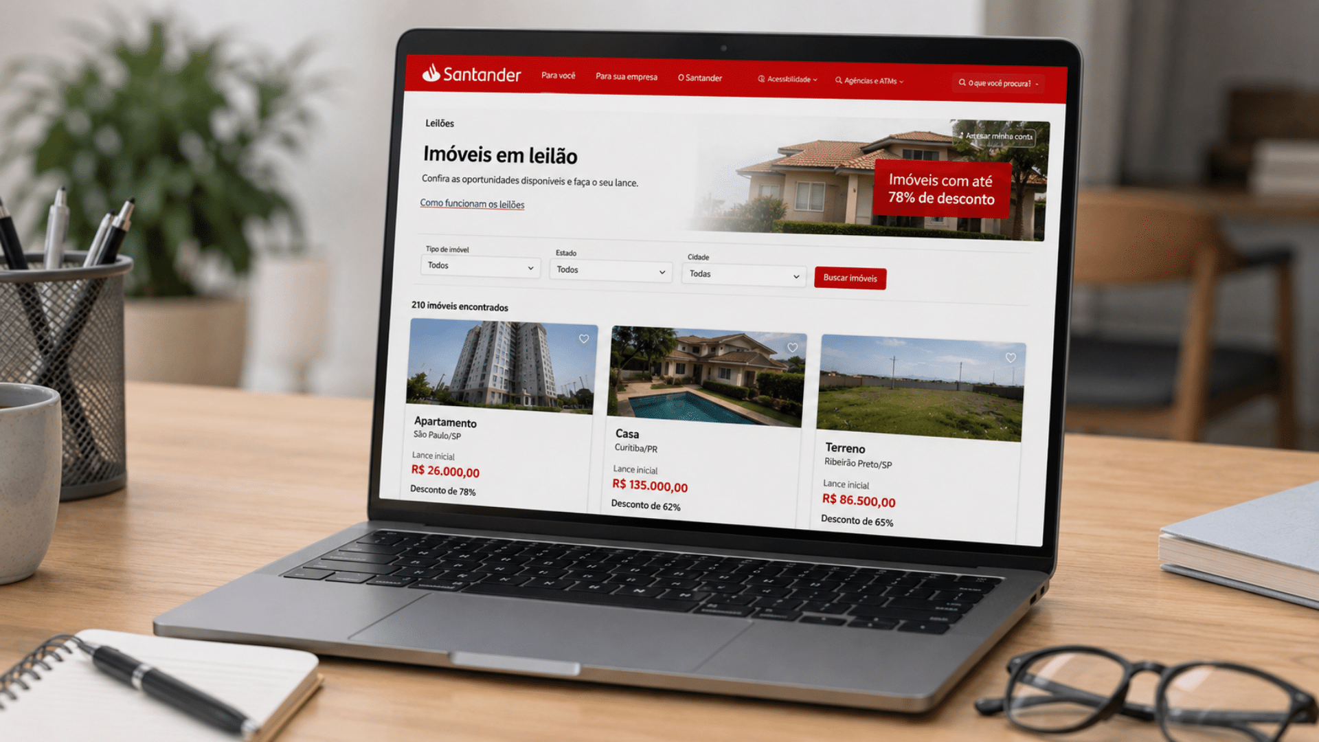 Santander abre leilão de imóveis com lance inicial a partir de R$ 26 mil