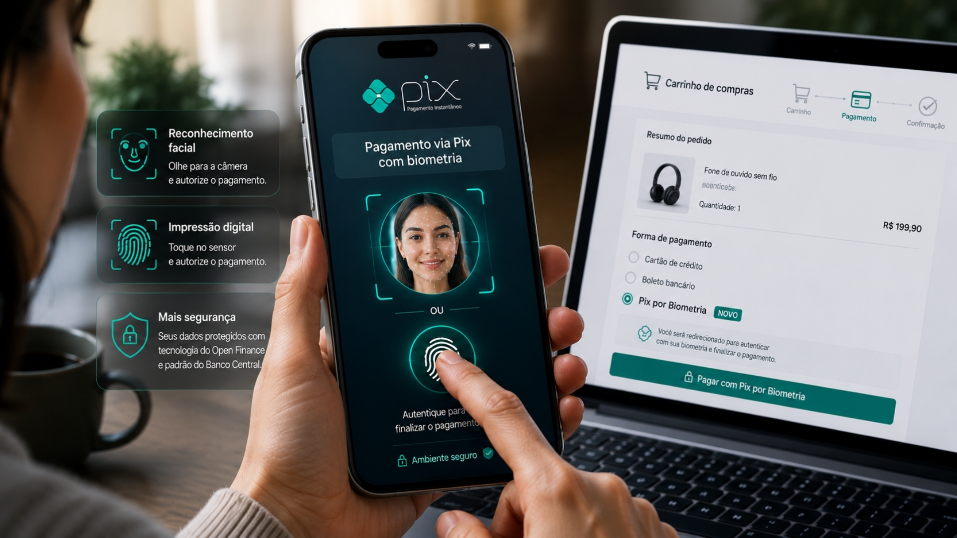 Pagamento por Pix com biometria dispensa “copia e cola” em compras pela internet