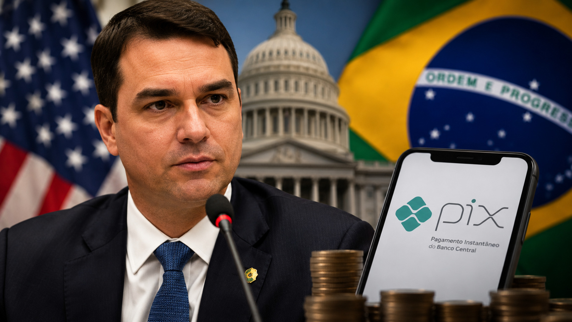 Flávio Bolsonaro vai aos EUA para tratar de tarifas e defender o Pix