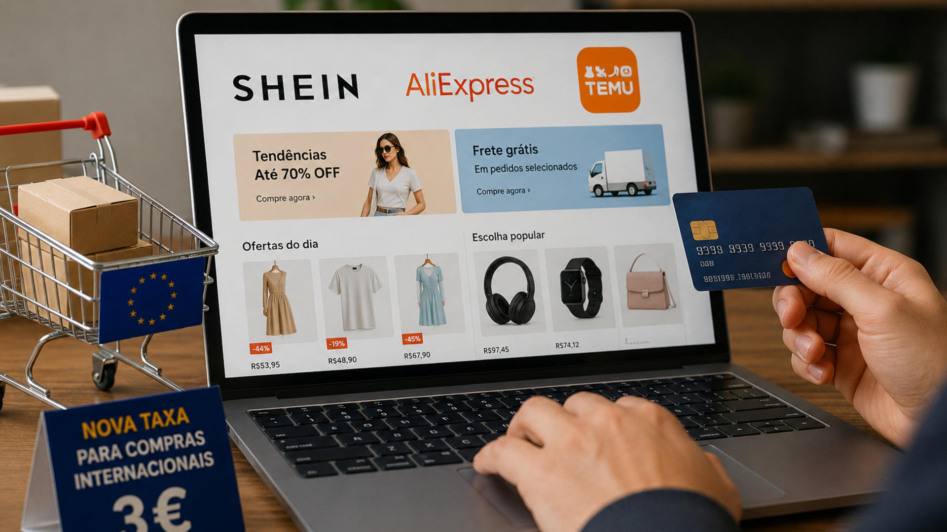 União Europeia passa a cobrar taxa sobre compras da Shein, Temu e AliExpress