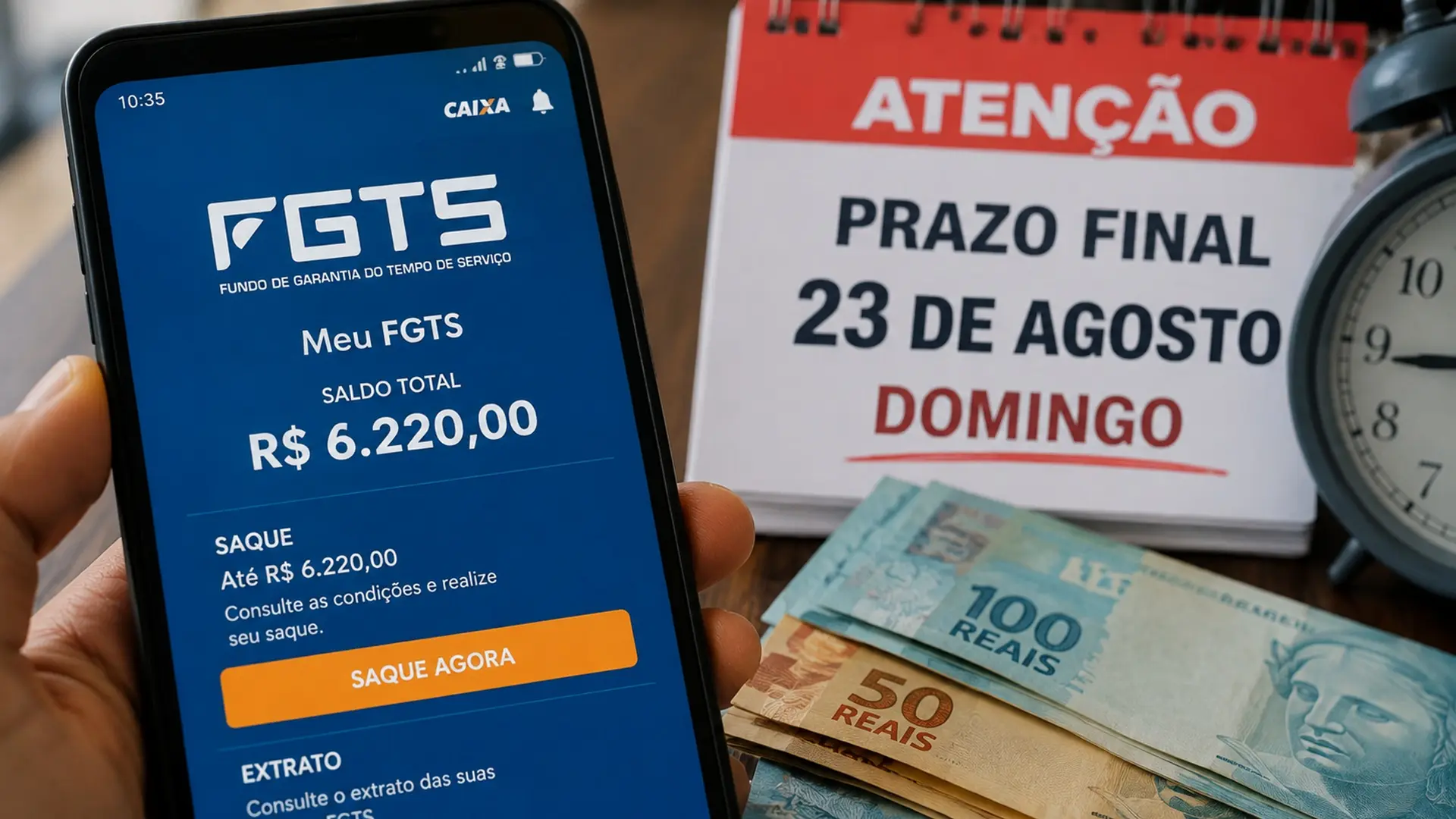 Prazo está acabando: saque de até R$ 6.220 do FGTS termina neste domingo (23)