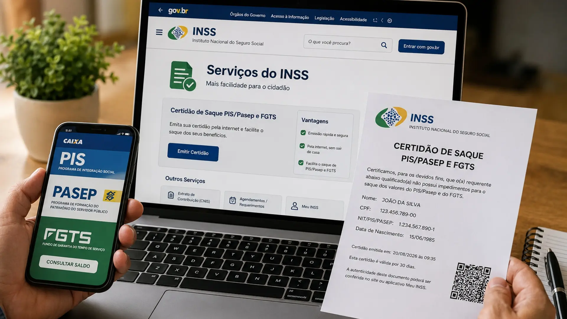 INSS facilita saque de PIS/Pasep e FGTS com certidão emitida pela internet